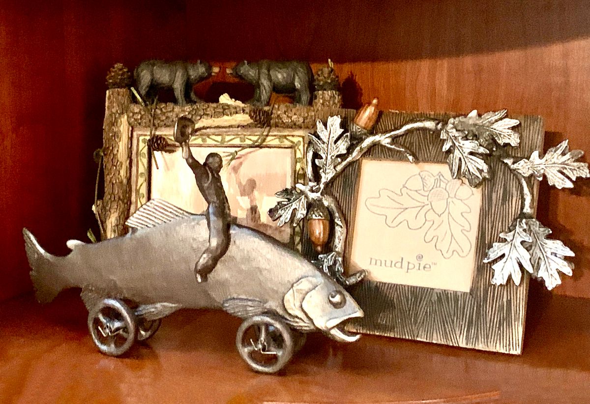 Scott Nelles Bronze bronco riding fish. Decorator frames