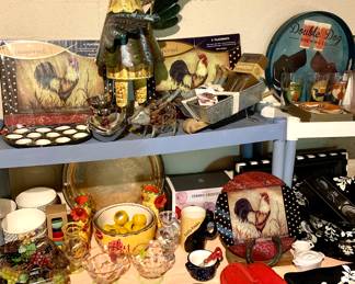 More painted and designer kitchen items. Tin conductor Chicken