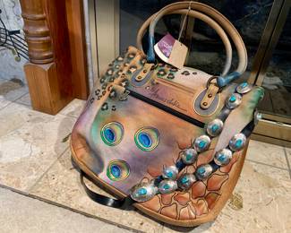 Sterling Silver concho belt. Signed never used leather painted purse