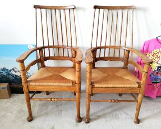 Pair of wonderful cane and wood comfy chairs