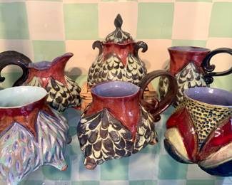 Artichoke artistic coffee cups, sugar and creamer -- priced individually