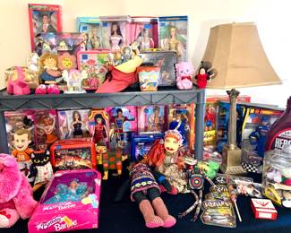 Boxed Barbie's, various toys. Not pictured a bunch of board games and Beanie Babies etc...