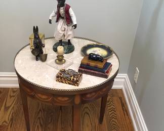 Antique Inlaid Marble Top Accent Table