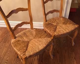 Pair Country French Rush Seat Chairs