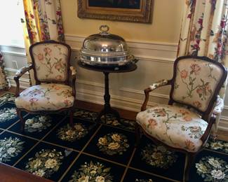 Pair Custom Floral Upholstered Arm Chairs