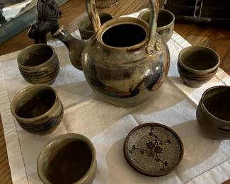 Clay Tea Pot and Tea Cup Set (Lid Included by Not Shown)