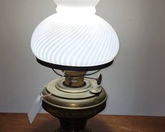 Brass and Milk Glass Electric Lamp