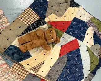 Quilt and Antique Teddy Bear