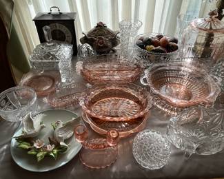 P:ink and green depression glass, cut glass and more.....