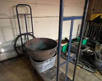 Industrial cart and large copper pot
