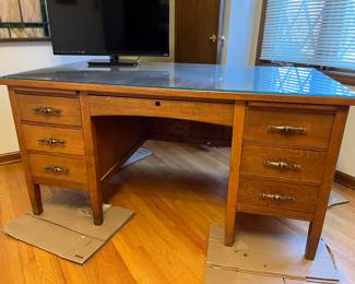 Wood desk with glass top