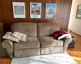 Tan corduroy reclining sofa