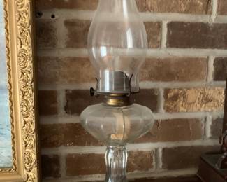 Pedestal oil lamp, handy to have in case of ice storm or teach the kids a lesson 