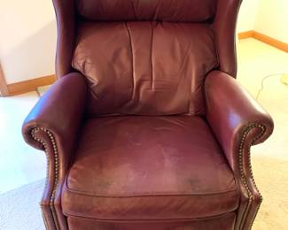 Red Leather recliner with claw & ball feet