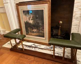FIREPLACE FENDER  AND FRAMED HORSES