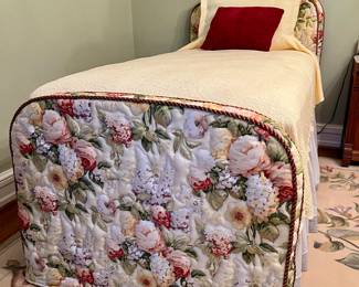 PAIR OF FLORAL UPHOLSTERED TWIN BEDS
