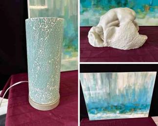 Wall Art, 2 Blue Lamps, Marble Woman Sculpture
