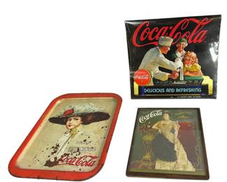 Coca-Cola Tray Drink Delicious Lady Hat 1970s Repro + Lillian Russell Ad & Calendar