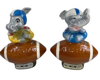 Vintage Jim Beam Liquor Bottles Democrat Donkey Republican Elephant Footballs Cold Paint