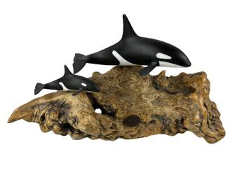 John Perry Killer Whales on Driftwood Figures Figurines Ocean Life