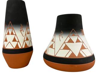 High Elk Sioux Signed Indian Pottery Terra Cotta Black White Painted