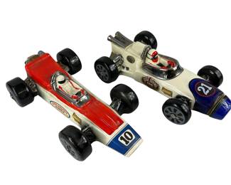 2 Vintage SEALED but Evaporated Ezra Brooks Indy Race Car Decanters Bottles #21 & #10 1970
