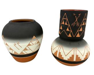 High Elk Sioux Signed Indian Pottery Terra Cotta Black White Painted