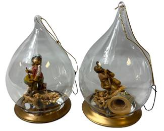 2 Fontanini by Roman Figures in Glass Teardrop Nativity Holy Family Little Drummer
