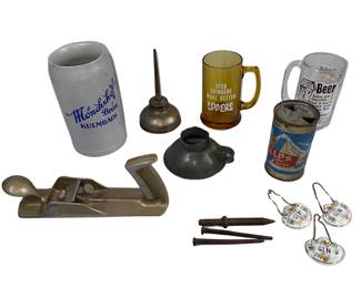 Beer Mugs Novelty Stoneware Stein + Oiler Funnel Misc Porcelain Liquor Tags