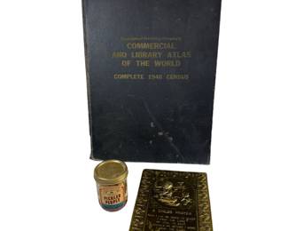 Huge Atlas Book 1940 Census Pressed Brass Childs Prayer & Novelty Pickled People Grouch