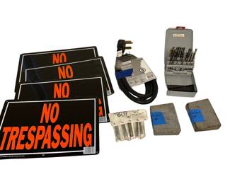 Misc Tools LOT: New Dryer Electric Cord No Trespassing Signs Drill Bits Sock it Out