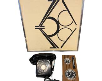 Automatci Electric Dial Telephone Desk Black + Original Black and White Art Print & Baromete