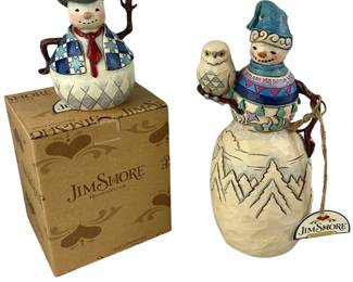 2 Jim Shore Snowman Snowmen Dashing through the Snow Have a Hoot This Winter Owl Or