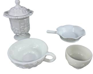 Westmoreland Grapes Vine Covered Candy Dish Compote Open Work + Milk Glass Indiana