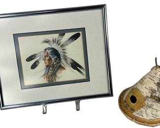 Framed Print + Handmade from Birch Bark Tee Pee Model