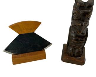 Paul Johnson TLINGIT Carved Totem Bird Angloon Alaska + Ulu Knife in Stand