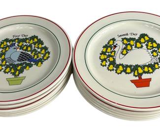 The 12 Days of Christmas Dinner Plates Taylorton Potteries Sally Merwin Complete Set Vintage