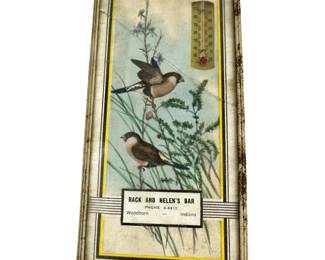 Local Interest Rack & Helens Bar Antique 5 Digit Phone Number Advertising Framed Bird Print Thermometer Woodburn Indiana