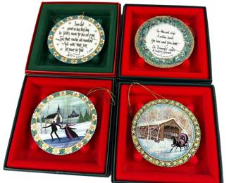 P. Buckley Moss Set of 4 Ornaments Anna Perenna Porcelain Made in German Original B