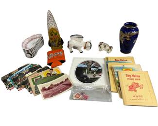 apanese Wall Planter Vase Basket of FLowers + Asian Urn Vase Bone Plates Ceramic Donkey + Postcards & More