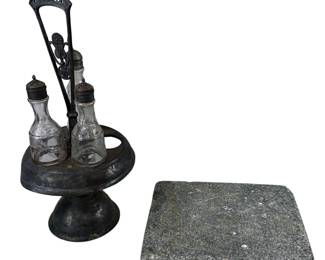 Caster Set Base + 3 Decanters & Primitive Foot Warmer Stone for Bed or Buggy