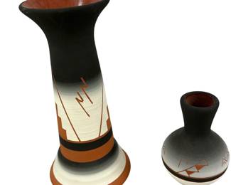 High Elk Sioux Signed Indian Pottery Terra Cotta Black White Painted