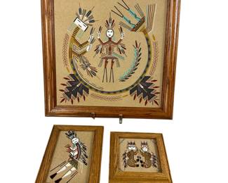 Rainbow People Sand Art 3 Piece Set Framed Navajo Yei