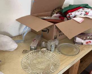 Box of Linens, Crystal, and More