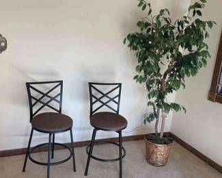 Swivel Barstools And Festive Ficus Tree