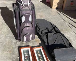 Golf Bag, Travel Bag, and 2 Golf Wall Hangings