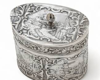 Dutch Sterling Silver Tea Caddy Ca. 1900, H 1.3" W 3.2"