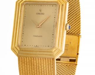 Gentleman’s 750 Gold Concord Bracelet Watch, W 1" L 8" 70.3g , SN: 457688