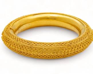 24kt Yellow Gold Filigree Decorated Bangle Bracelet, Dia. 3" 113g