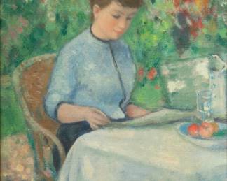 Francois Gall (FRENCH/HUNGARIAN, 1912-1987) Oil on Canvas, 1963, "Woman Reading", H 10" W 8"